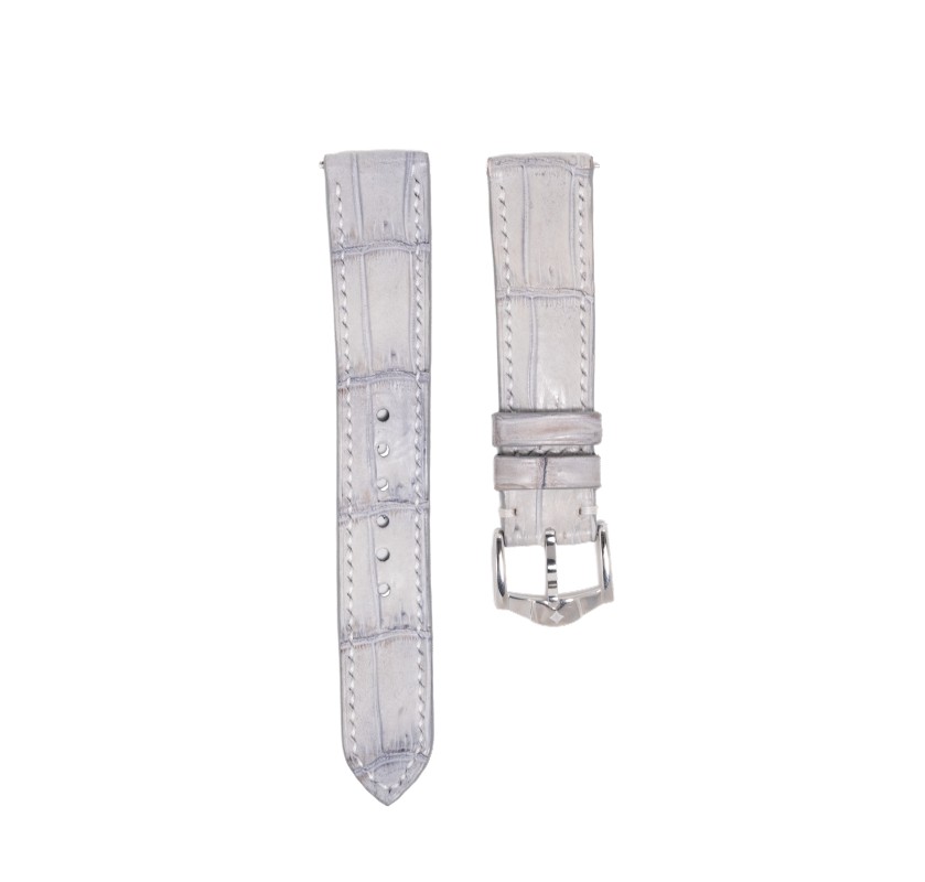 Stone Grey Genuine Crocodile Leather Watch Strap with Silver Buckle